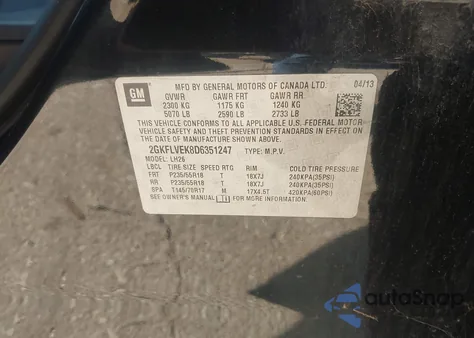 2013 GMC Terrain Slt-1 from USA, damaged, VIN 2GKFLVEK8D6351247